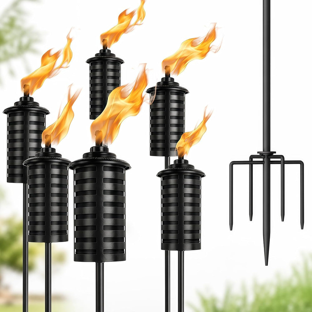 6-Pack Home Garden Torch , 16 Oz Outdoor Black Metal Torch Garden Décor ,60-I...