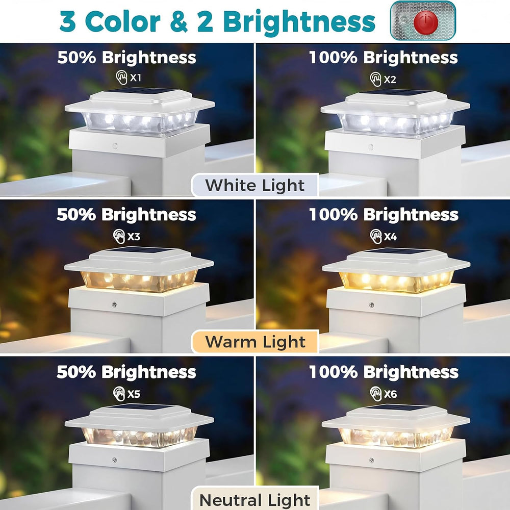 kolpop 4x4 Solar Post Cap Lights Outdoor 12Pack- 3 Color Temperatures&2 L...