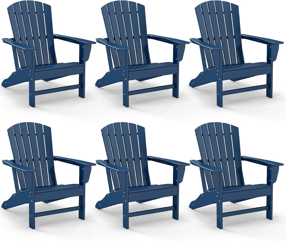 GREENVINES Oversized Adirondack Chairs Set of 6, All Weather HDPE, Blue