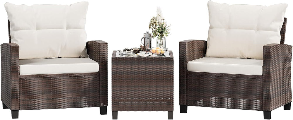 Shintenchi 3 Pieces Patio Furniture Set, PE Rattan Wicker 3 Pcs Patio Set, Ou...