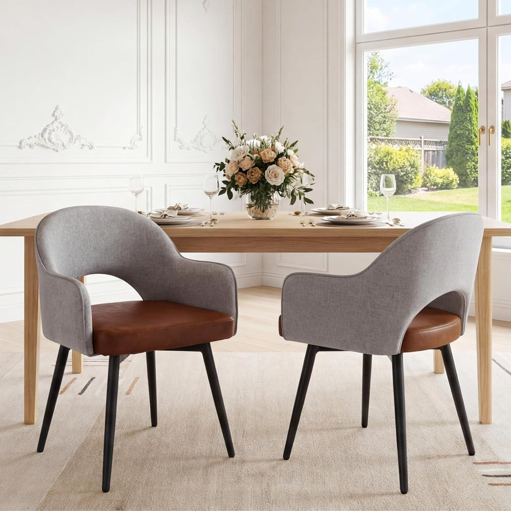 DUOMAY Modern Swivel Dining Chairs Set of 6, Linen & Faux Leather Upholst...