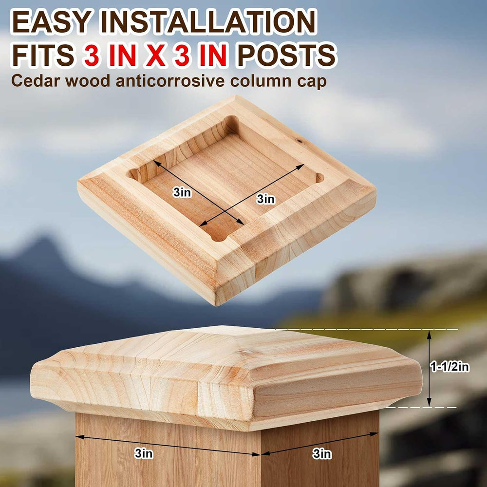 Hosuly 3 Pcs 3 x 3 Wood Post Top Fence Cedar, Pyramid Style