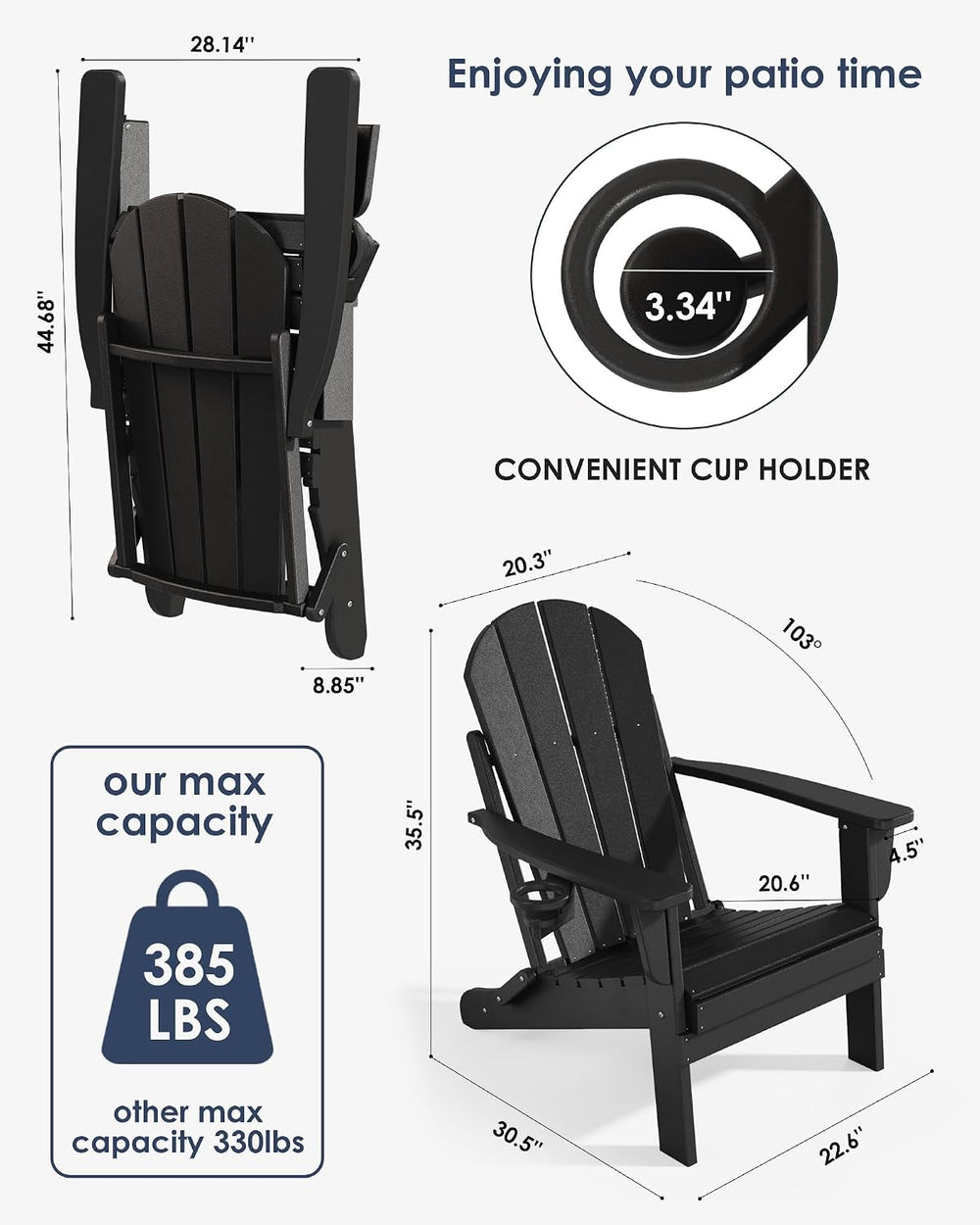 Folding Adirondack Chairs Set of 2, All-Weather Resistant HDPE Patio Firepit ...