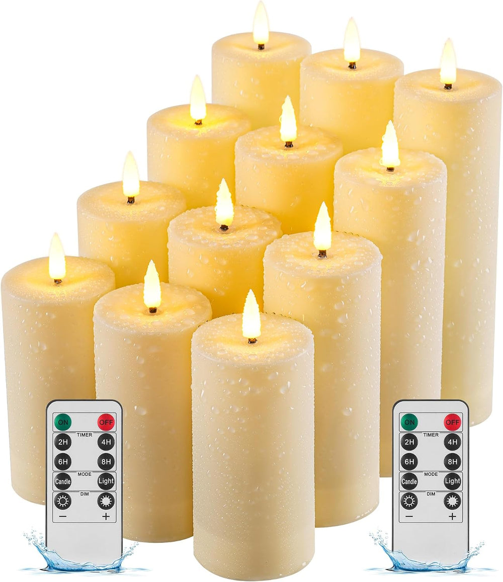12 Pack Outdoor Waterproof Battery Operated Fake flameless LED Candles Set wi...