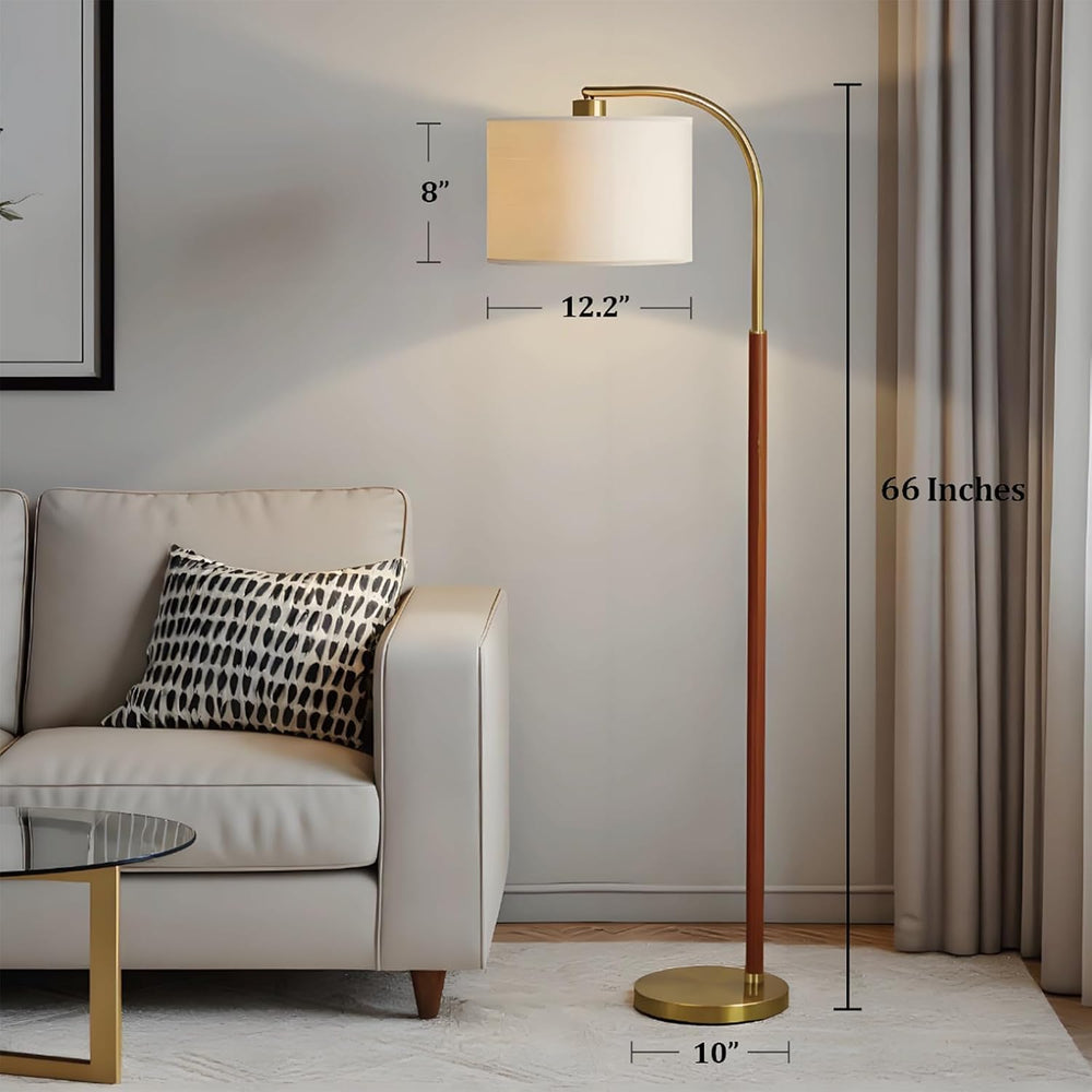 66” Walnut Gold Floor Lamp for Living Room, 1200 Lumens 3-Level Brightness Ar...