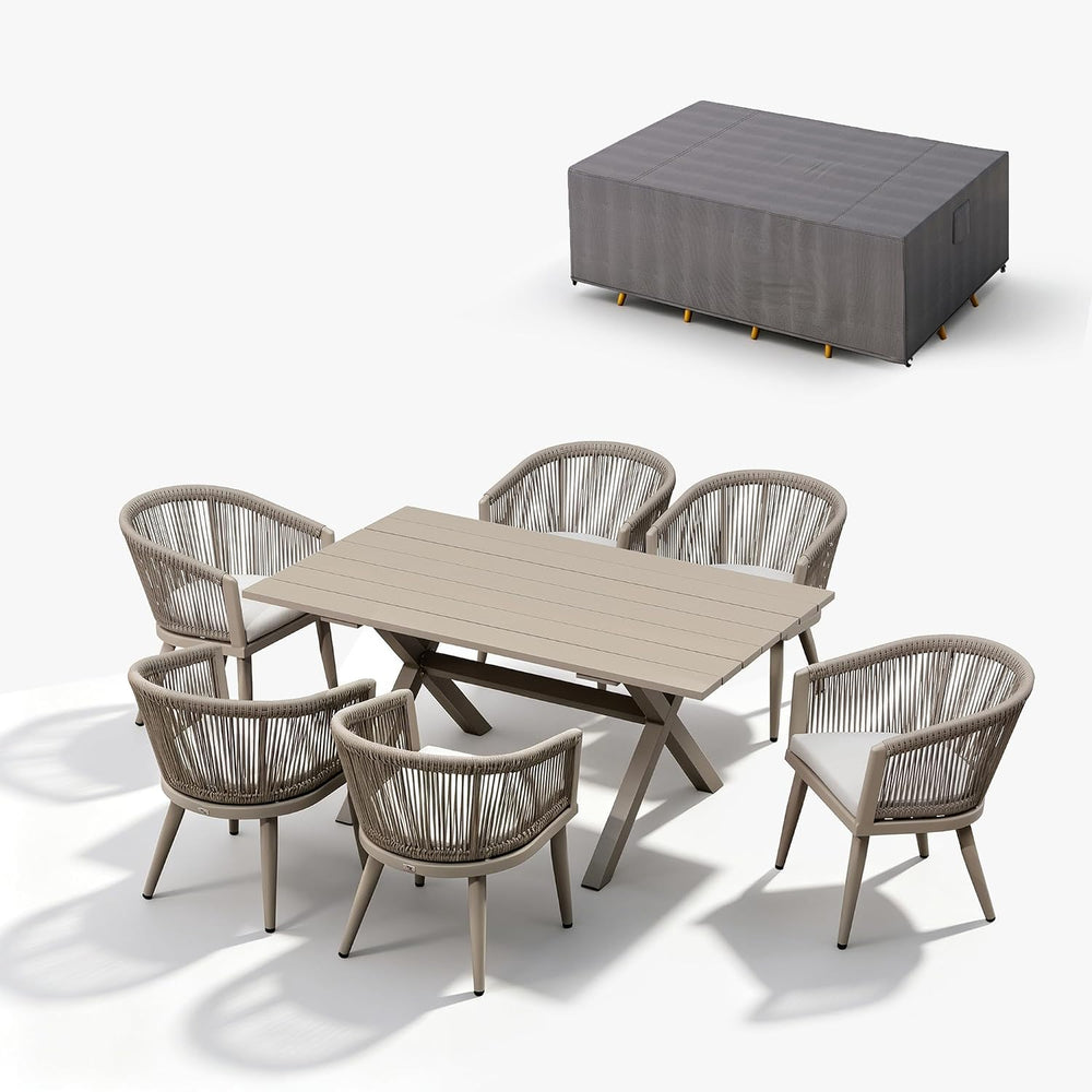 PURPLE LEAF Patio Dining Set for 6 with Cushions Champagne with Cover