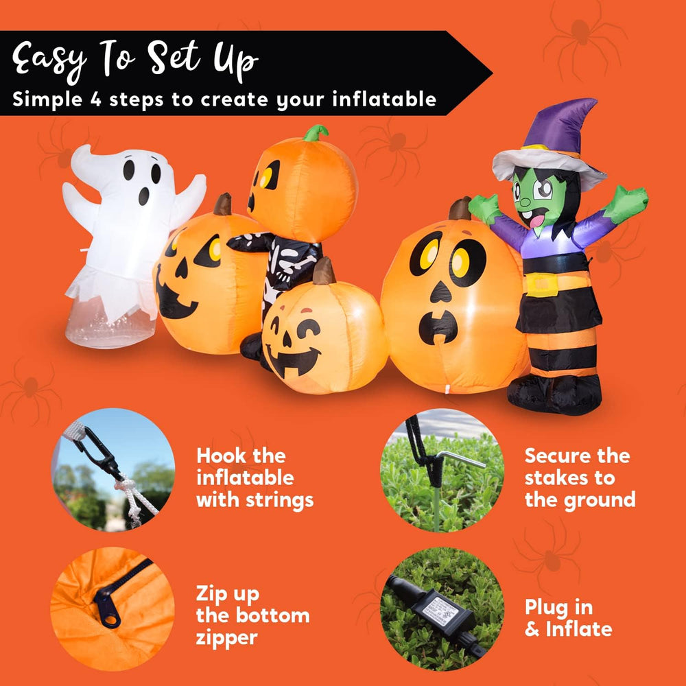 Joiedomi 8 ft Long Halloween Inflatable Three Characters and Pumpkin Patch Ou...