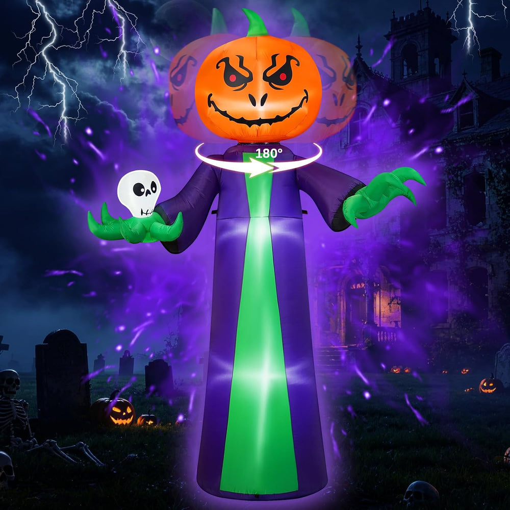 Halloween Inflatables 8FT Giant Pumpkin Monster with 180ยฐ Rotating Head &...