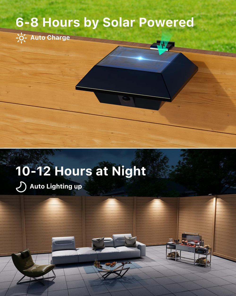 FALOVE 8 Pack Cool White Solar Powered Gutter Lights Outdoor Waterproof