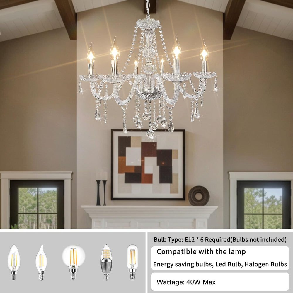 Crystal Chandeliers Classic Crystal Candle Chandelier Lighting, Vintage 6 Lig...