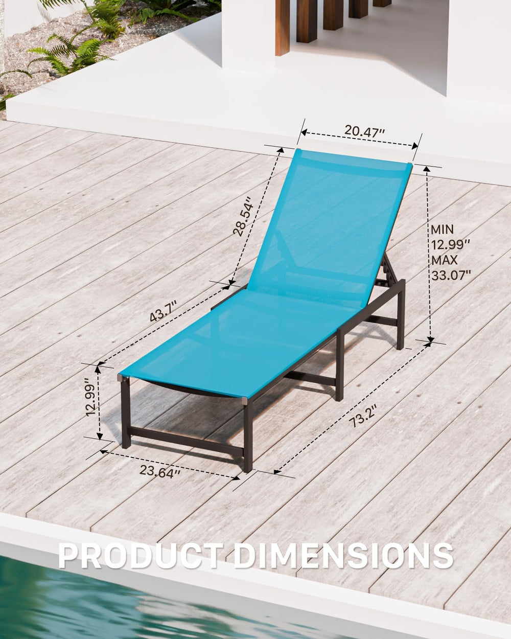 Aluminum Patio Chaise Lounge Chair Outdoor,Blue