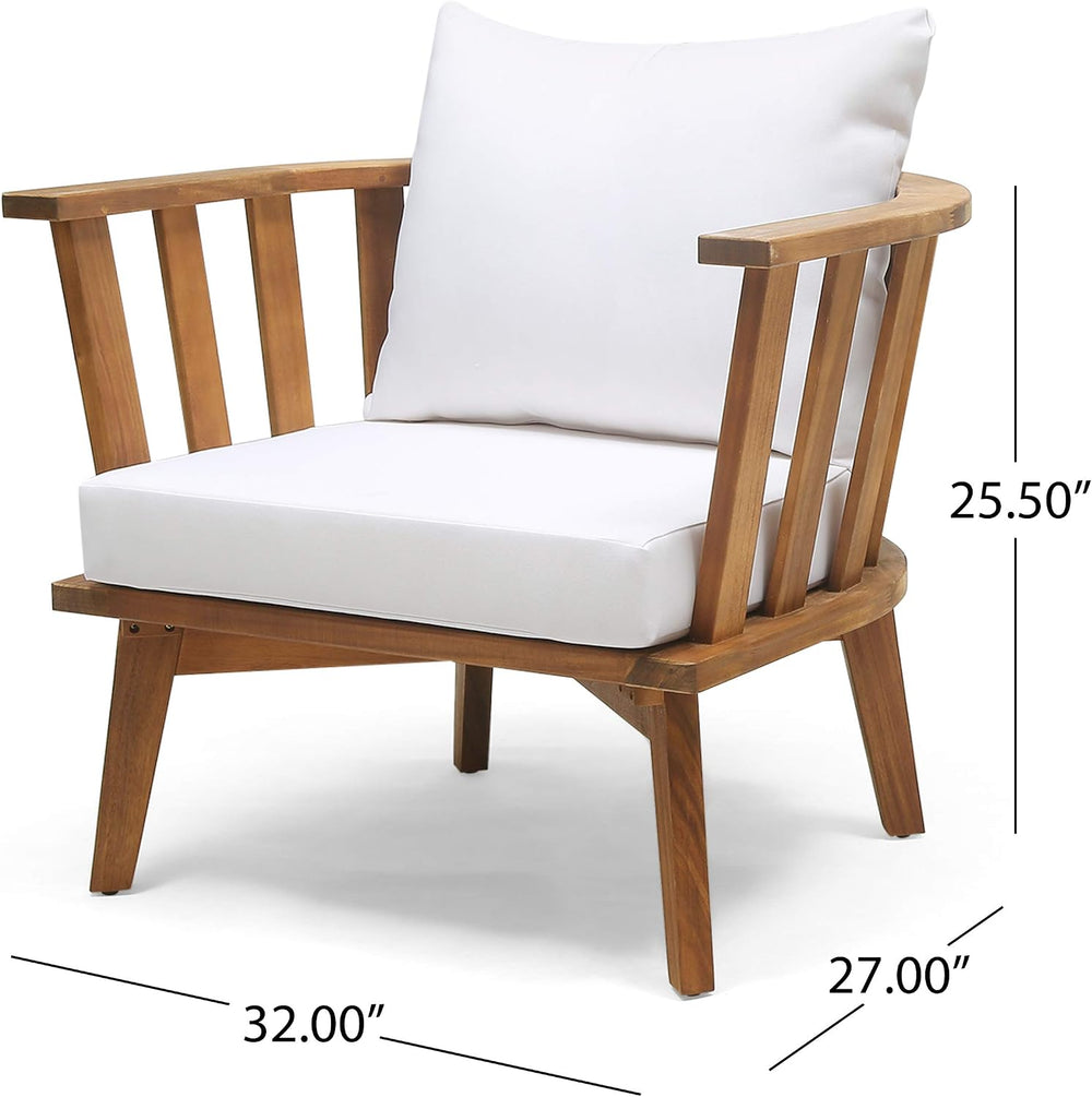 Christopher Knight Home Dean Outdoor Wooden Club Chair with Cushions, White a...