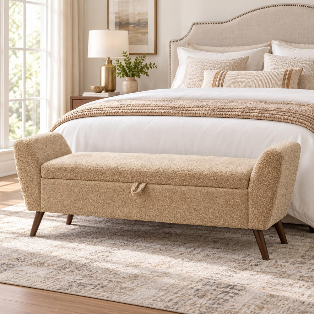 60 inchs Upholstered Storage Ottoman Bench, Coffee