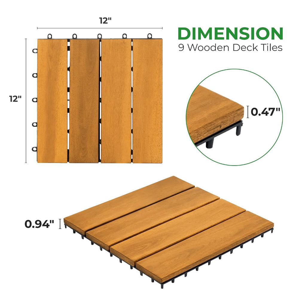 10PCS Interlocking Deck Tiles 12"x12"x0.94'' Acacia Patio D...