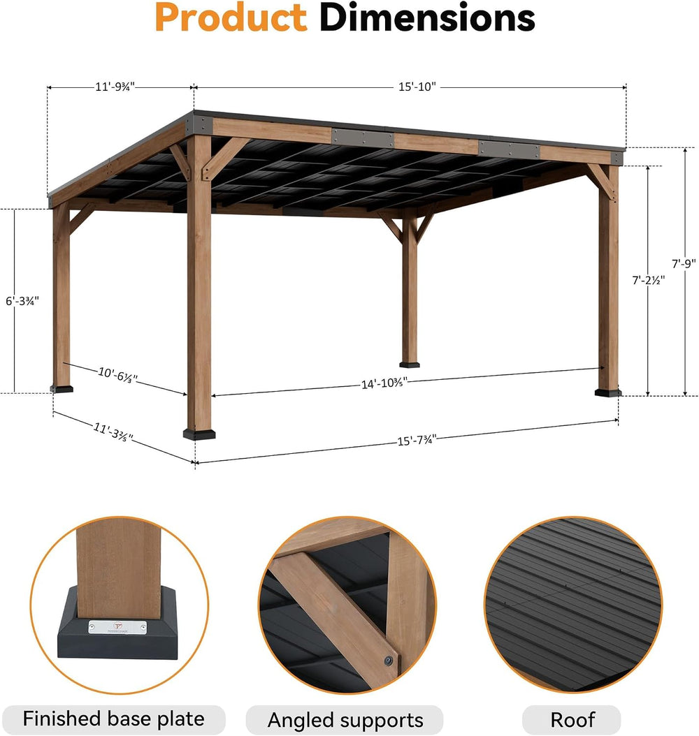 Modern Shade Wood Grill Gazebo 12' x 16' with Sloped Galvanized Steel...