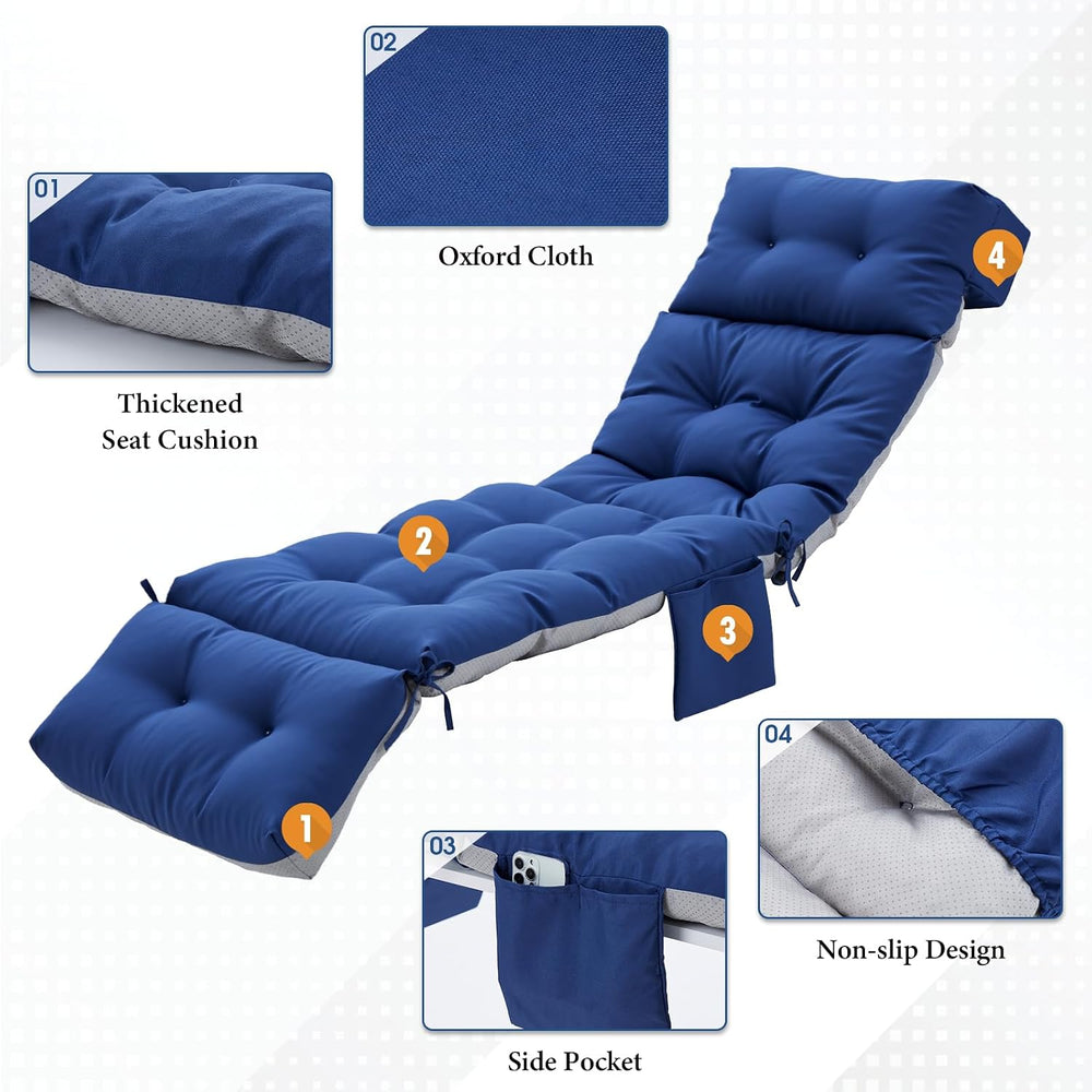 Outdoor Chaise Lounge Chair Cushion, 76"x22"x4.7", Dark Blue