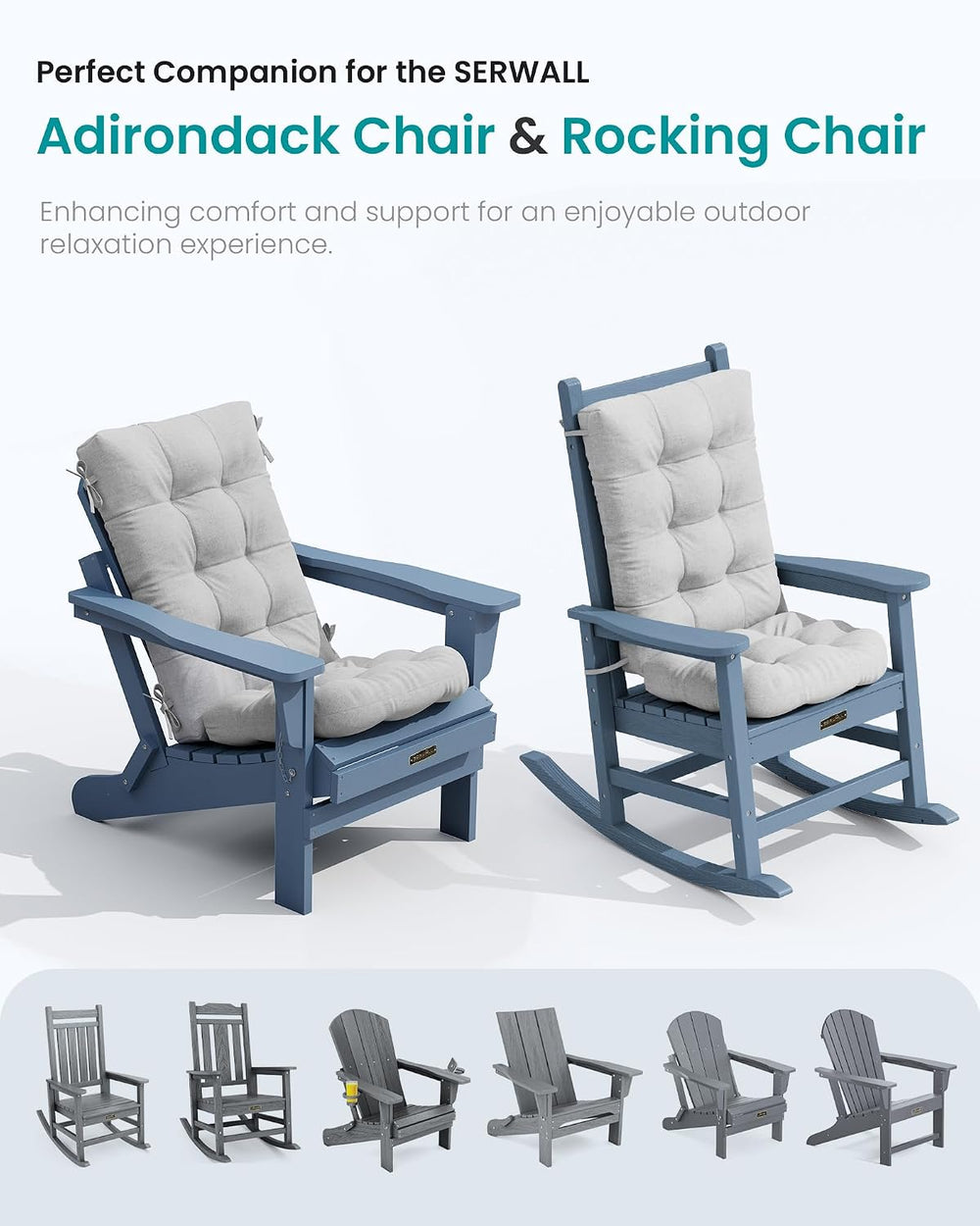 SERWALL HDPE Outdoor Rocking Chair Cushion Set of 2, Gray