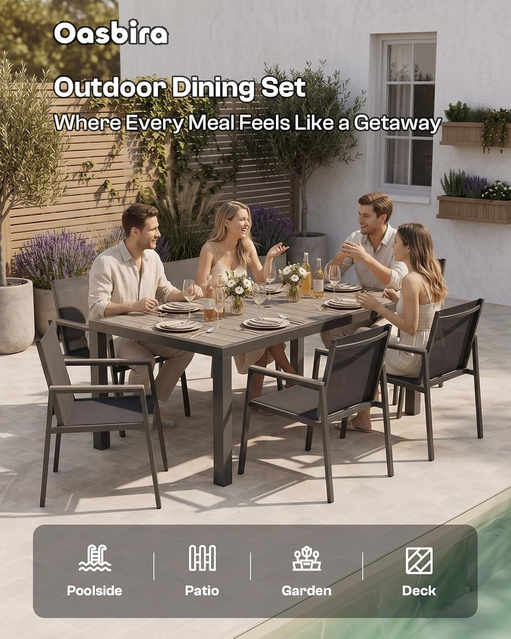 Outdoor Dining Set, 7 Piece Aluminum Patio Table and Chairs Set, All Weather ...