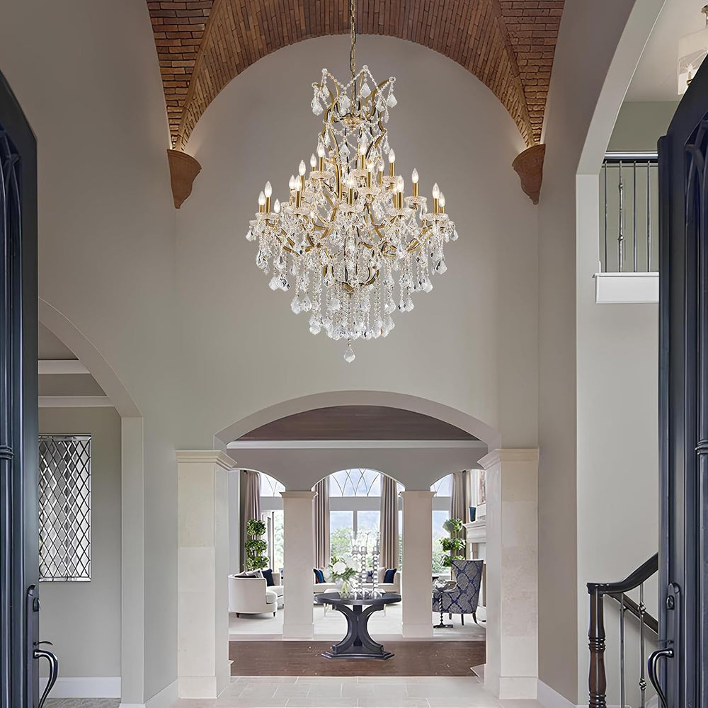 24 Lights Large Crystal Chandeliers for High Ceilings Brass Maria Theresa Cha...