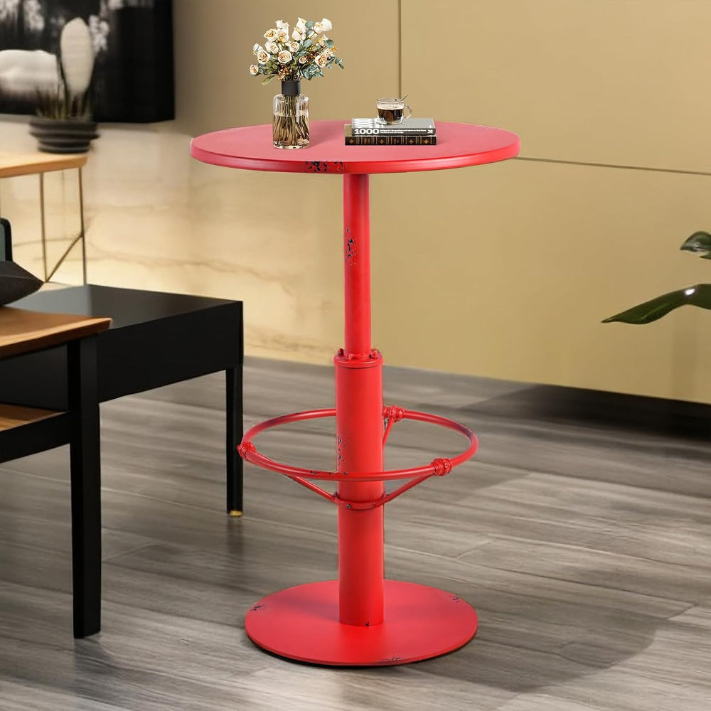 Industrial Pub Table 23.6" Iron Round Desktop 37.4" Height Cast Iro...