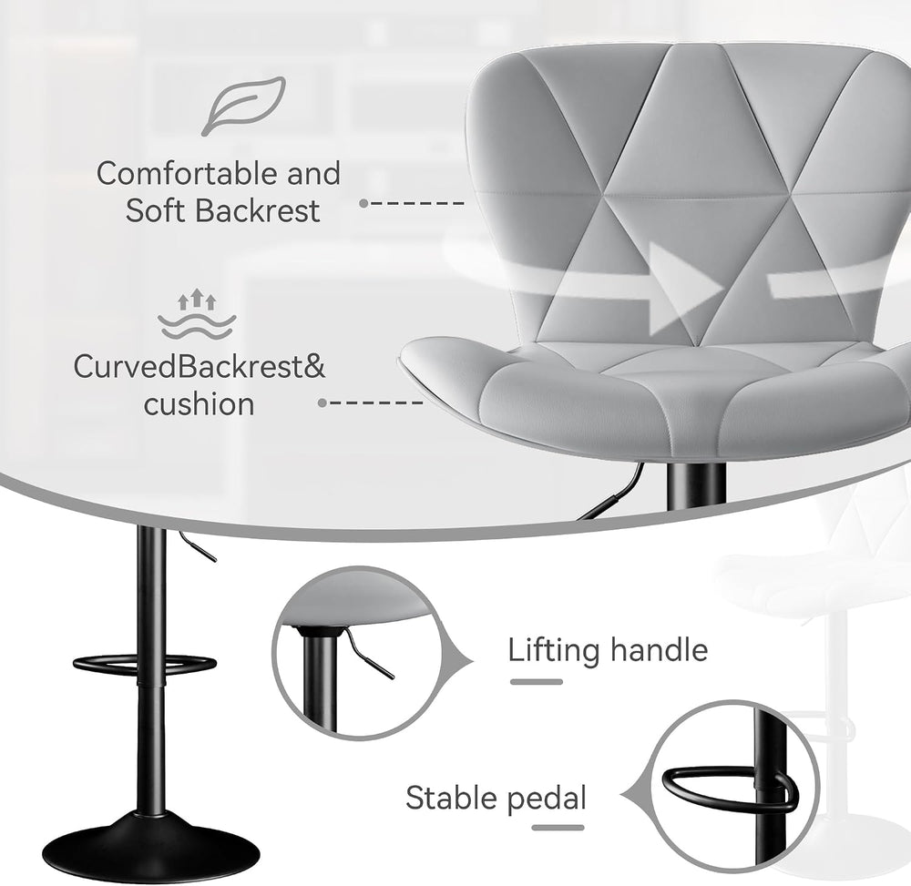 Bar Stools Set of 2,Faux Leather Bar Chairs,Upholstered Counter Height with H...