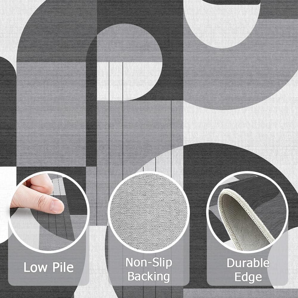 9x12 Black and White Geometric Modern Area Rug for Living Room Bedroom Abstra...