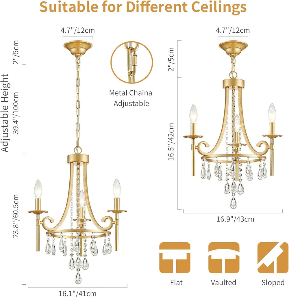 Small Crystal Chandelier, 3-Lights Modern Crystal Chandeliers for Dinning Roo...