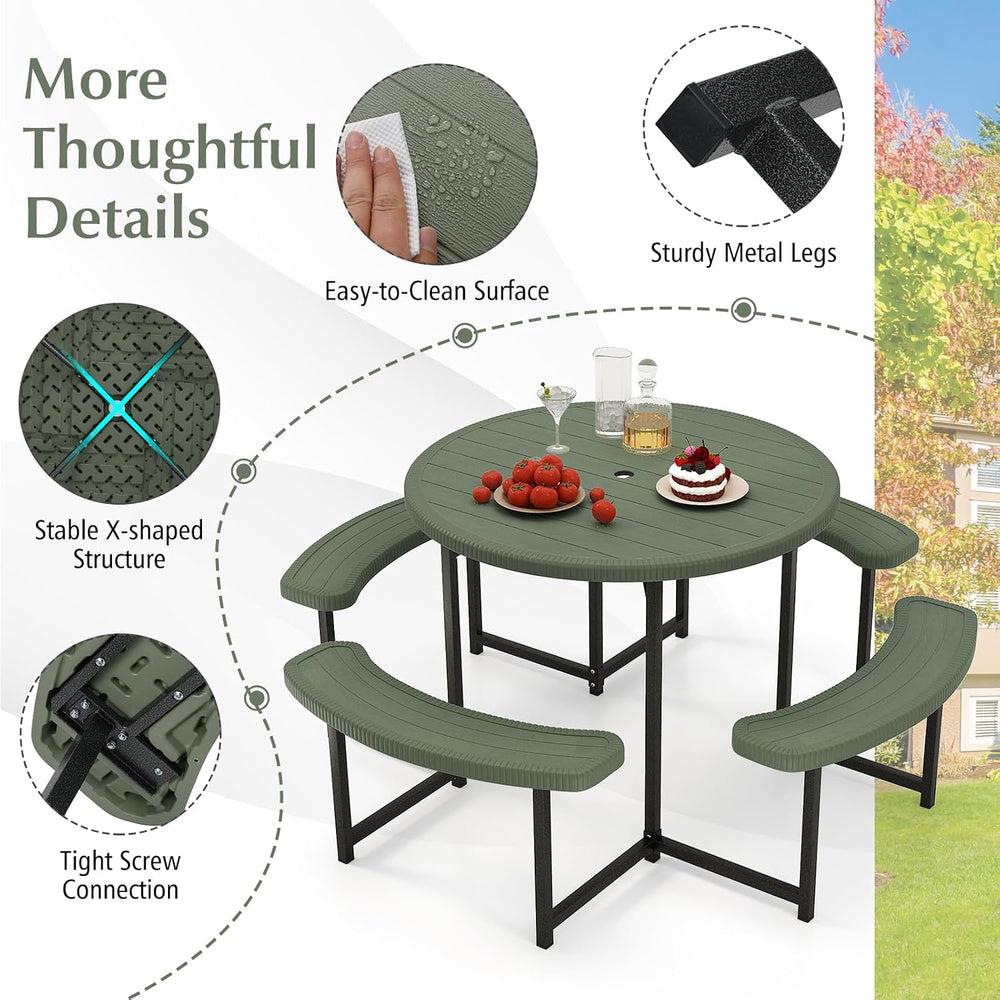 Giantex Picnic Table Bench Set for 4-8 Person, Round 37” Outdoor Dining Table...