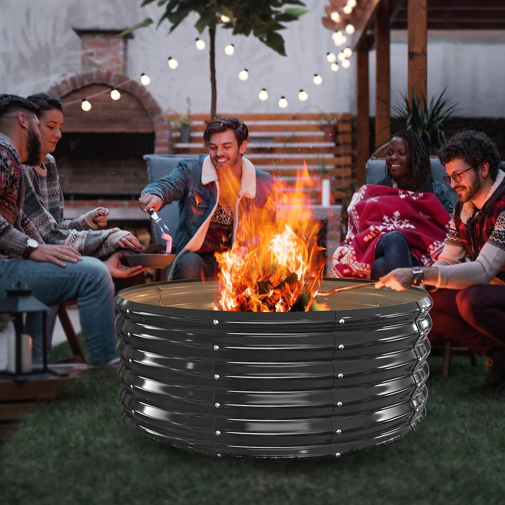 17In Tall 40 Inch Diameter Round Galvanized Fire Pit Ring/Fire Ring Black
