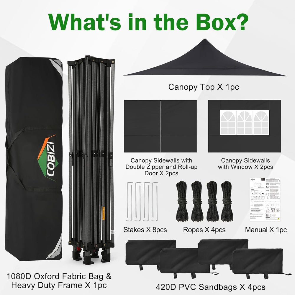 COBIZI 13x13 Pop up Canopy with 4 Sidewalls, Heavy Duty Tent for Parties