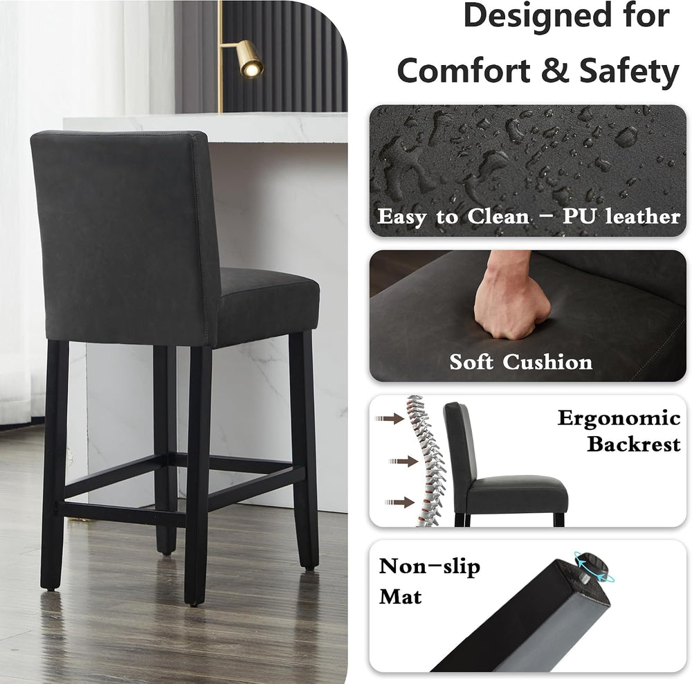 26'' Modern Bar Stools, Counter Height Bar Stools, Black
