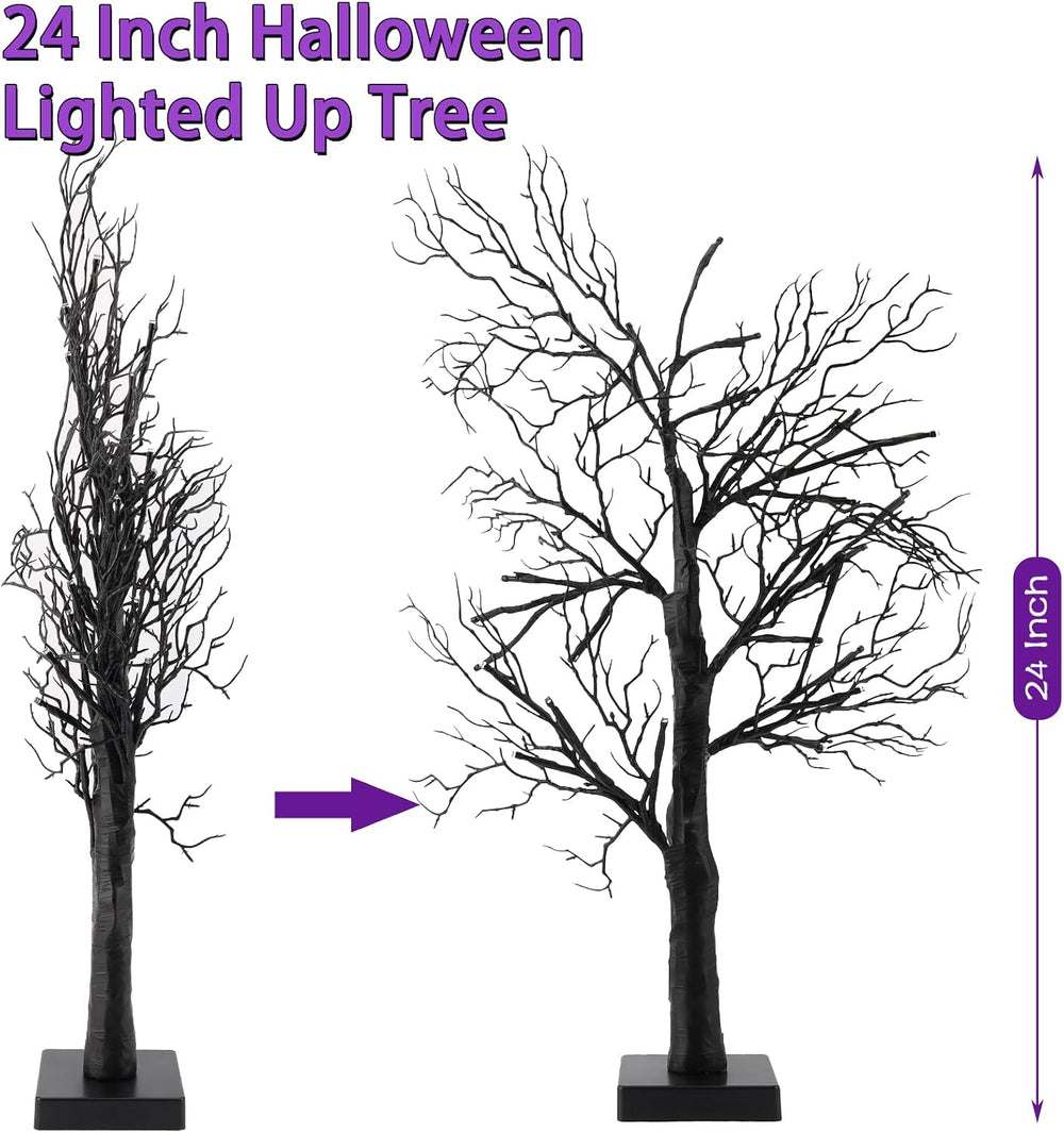 Halloween Decorations Indoor-2 Pack 24 Inch Lighted Black Halloween Tree