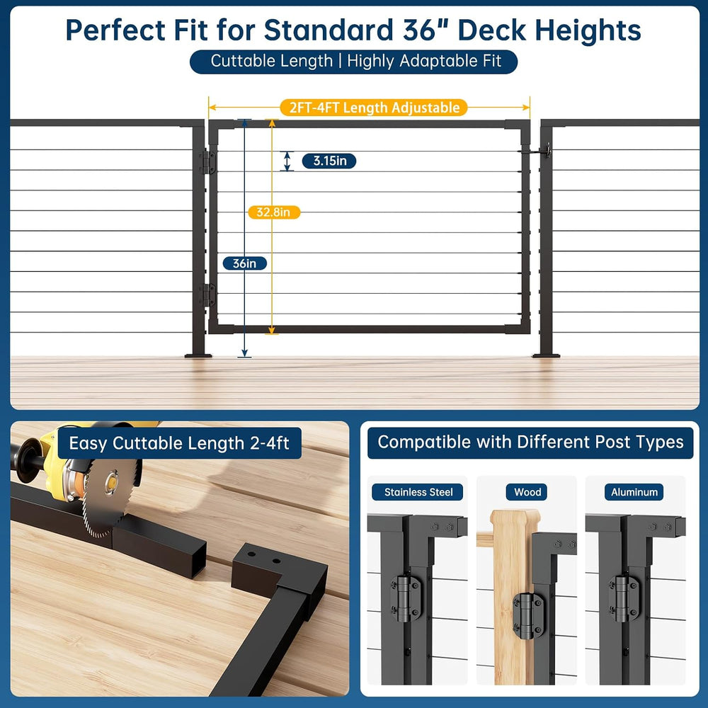 4 ft W × 32 in H Aluminum Cable Railing Gate for 36" Railing System