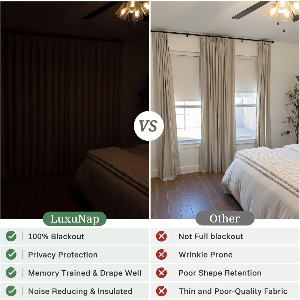 Pinch Pleated Linen Blackout Living Room Curtains 4 Panels Set 96 Inches Long...