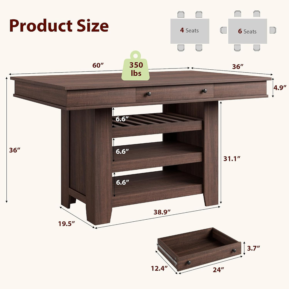 Garvee Counter Height Dining Table with 2 Drawers, 36" Farmhouse Wooden ...