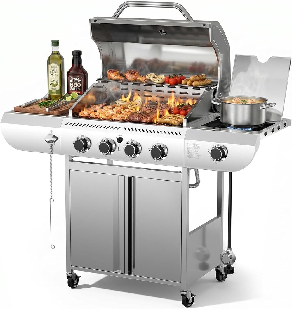 COWSAR 4-Burner Gas Grill, 42000 BTU BBQ Grill, Stainless Steel Barbecue Gril...