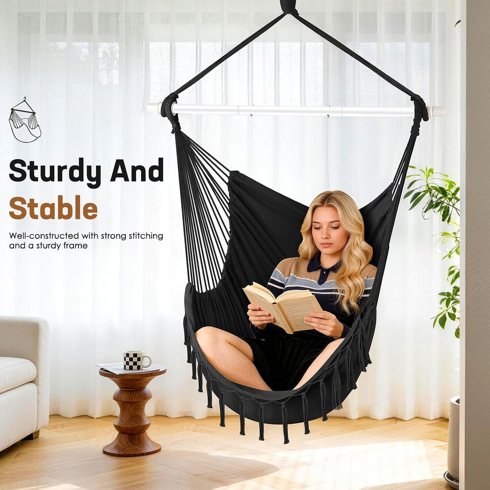 Hanging Swing Hammock Chair with Spreader Bar & Adjustable Straps - Black