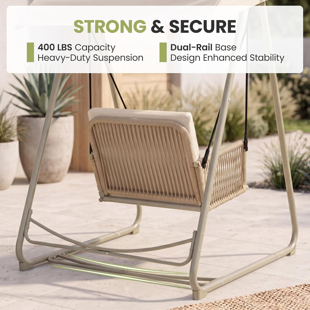 Porch Swing with Stand, Outdoor Swing with Canopy, All Weather Outdoor Swings...