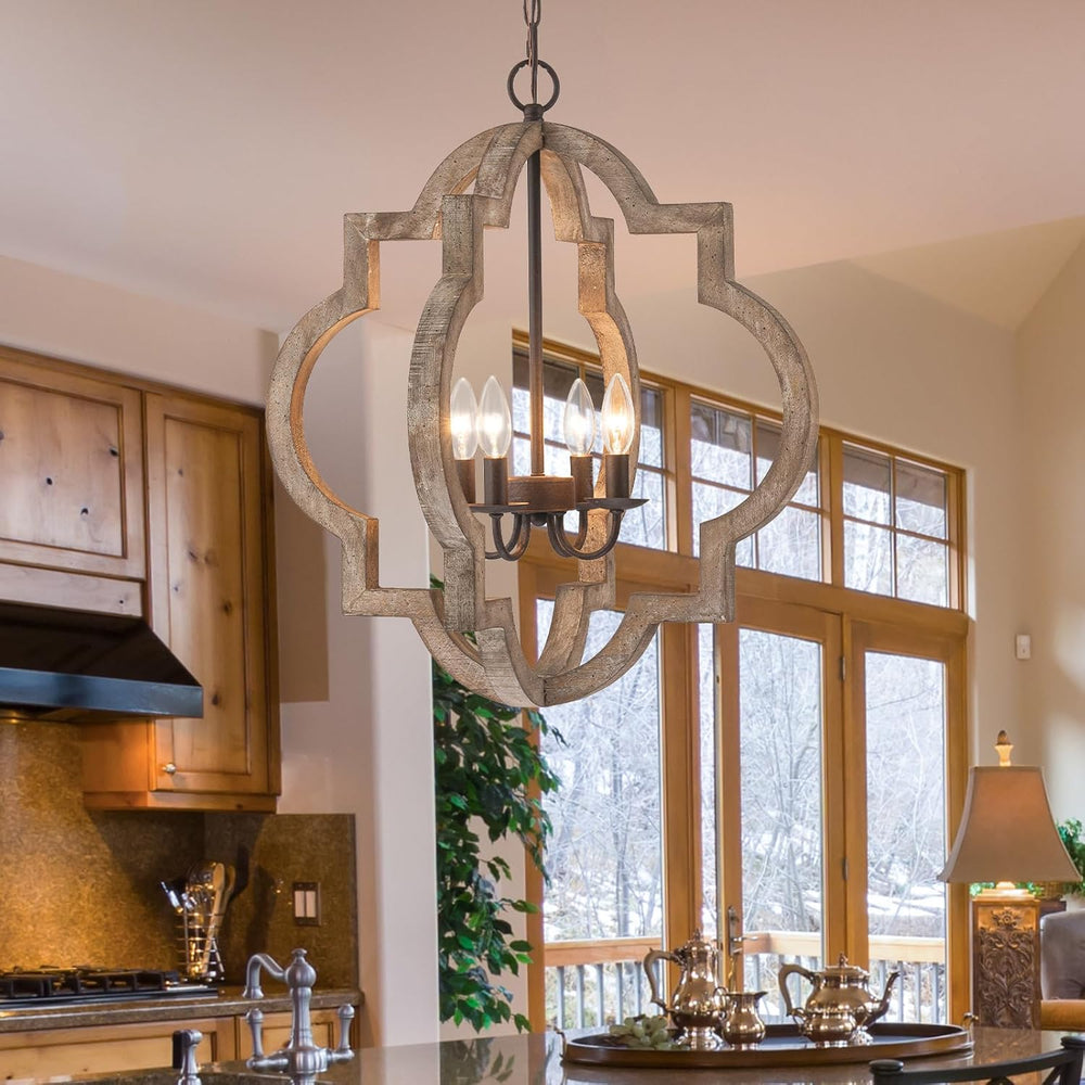 22" Farmhouse Chandelier Orb Distressed Wood Oak Dining Room Light Fixture