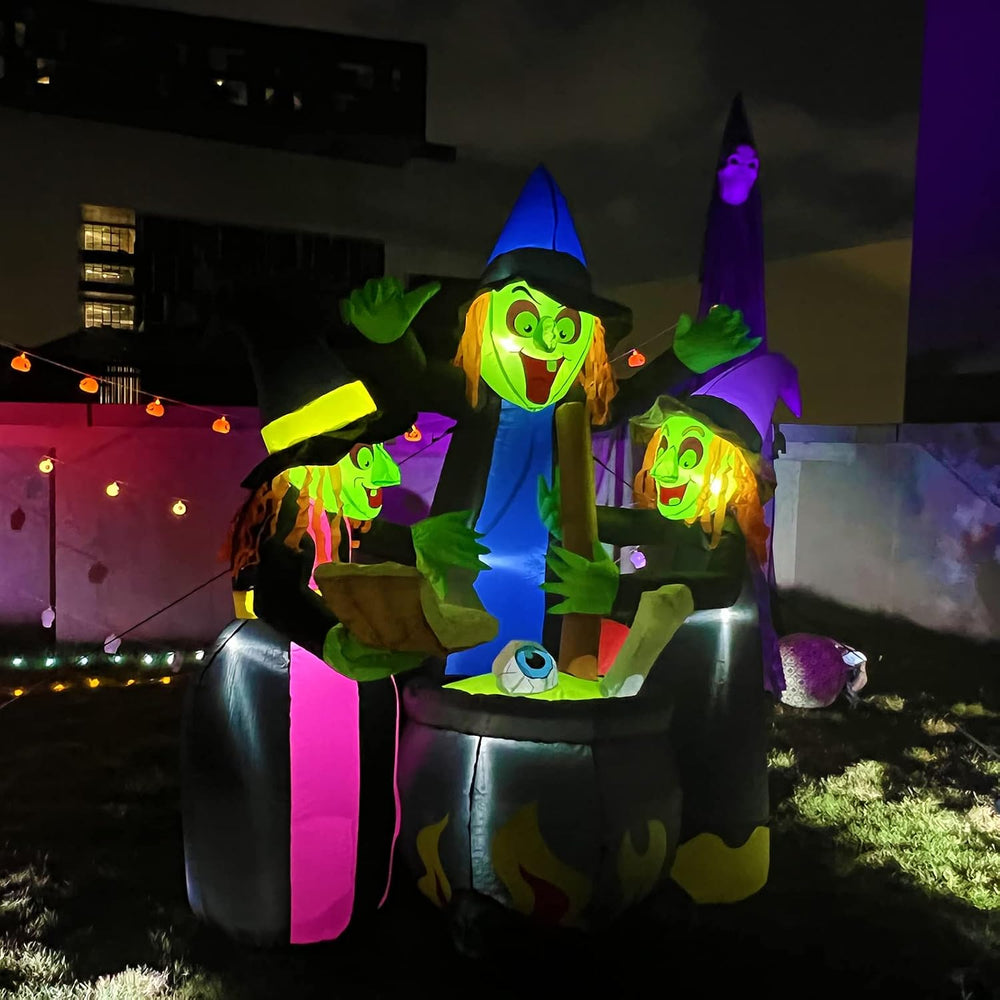 Halloween Inflatables Outdoor Decorations,6 Feet 3 Witches, LED Lights, Blow ...