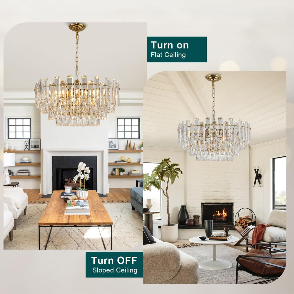 23.62" Gold Crystal Chandeliers for Dining Room, 12-Light Modern Chandelier
