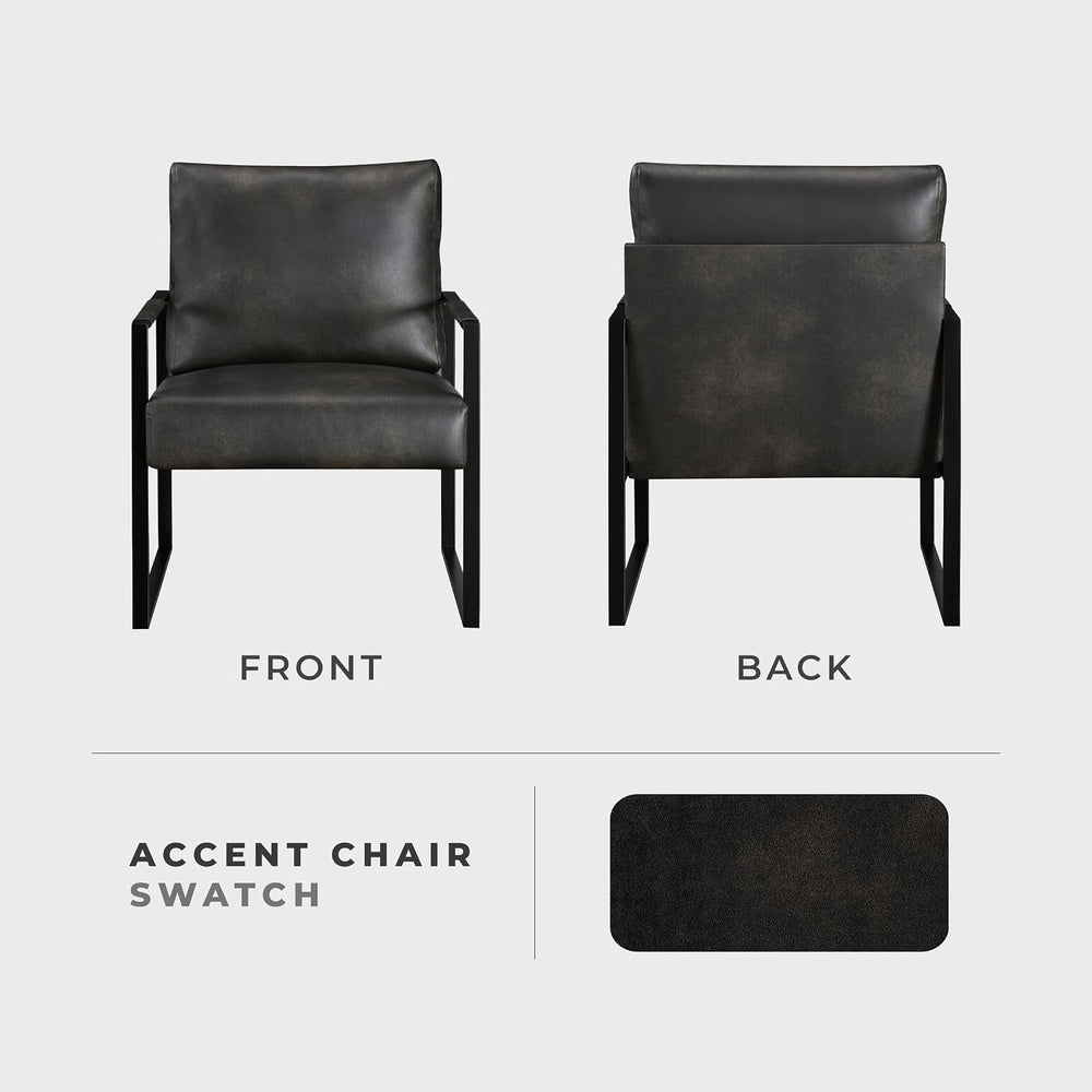Lexicon Modern Faux Leather Accent Chair, Metal Frame, Dark Brown
