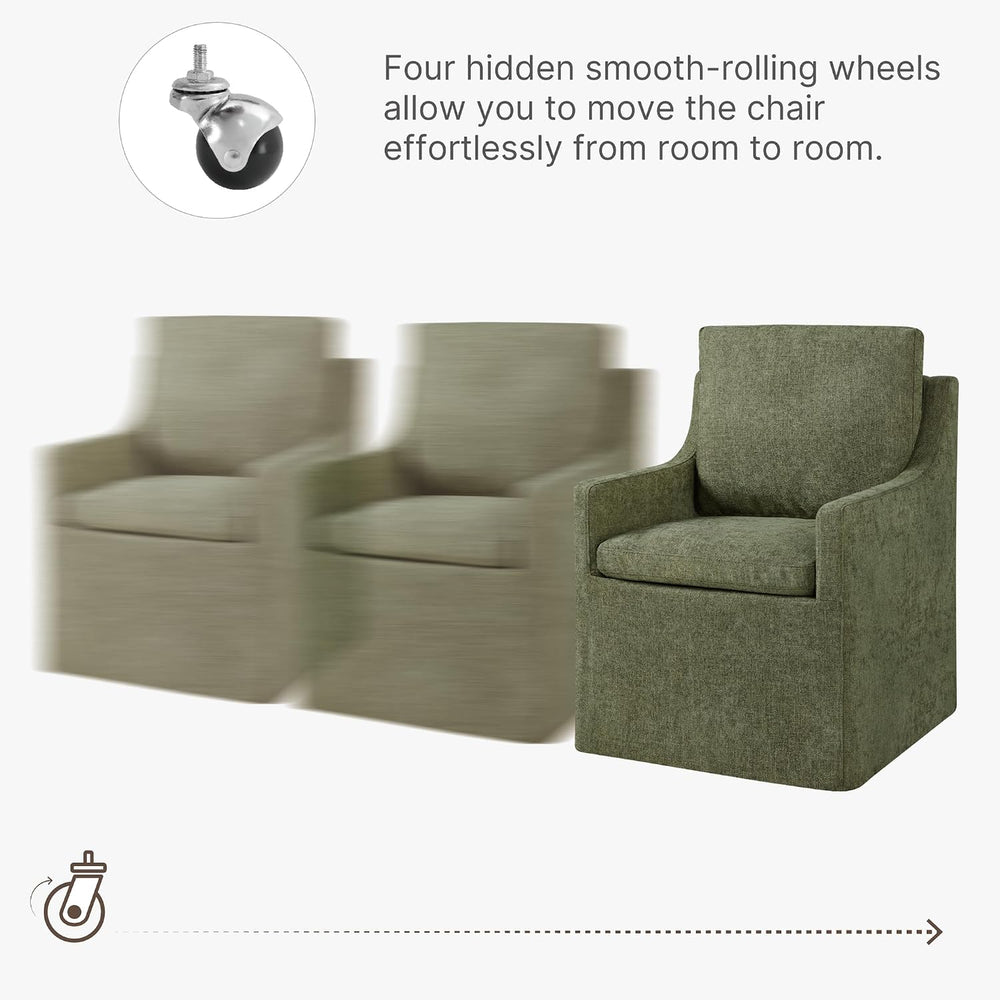 KISLOT Upholstered Dining Chairs Set of 2 with Casters, Moss Green