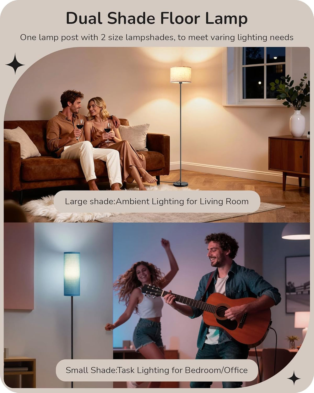 EDISHINE 2 Lampshades Modern Floor Lamps for Living Room Blue