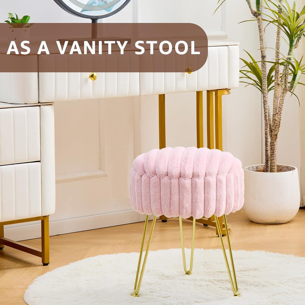 Wimarsbon Vanity Stool with Storage, Faux Fur Ottoman Chair with Metal Legs, ...