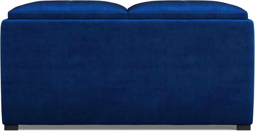 SIMPLIHOME Avalon 35" Wide Velvet Square Storage Ottoman in Blue