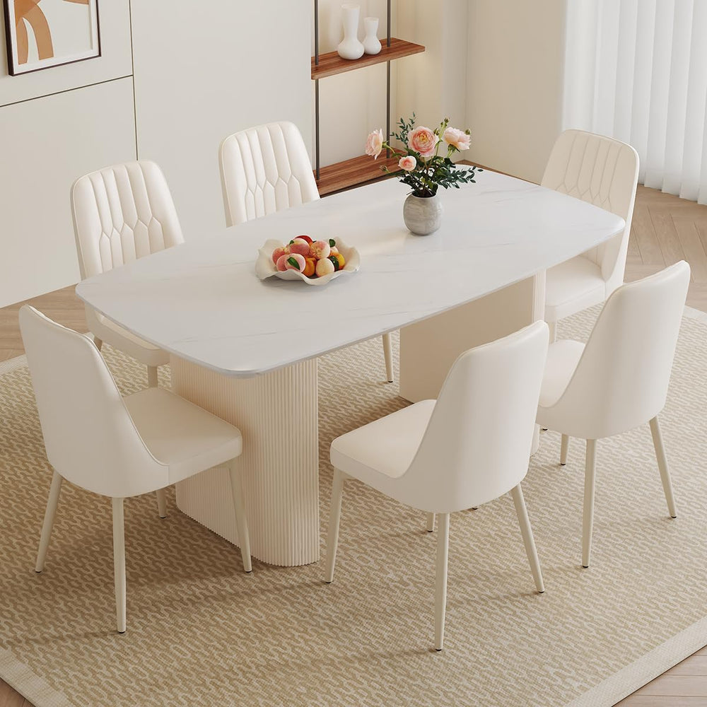 Ebullient White Dining Table, 67'' Modern Oval Dining Table for 4-8 P...