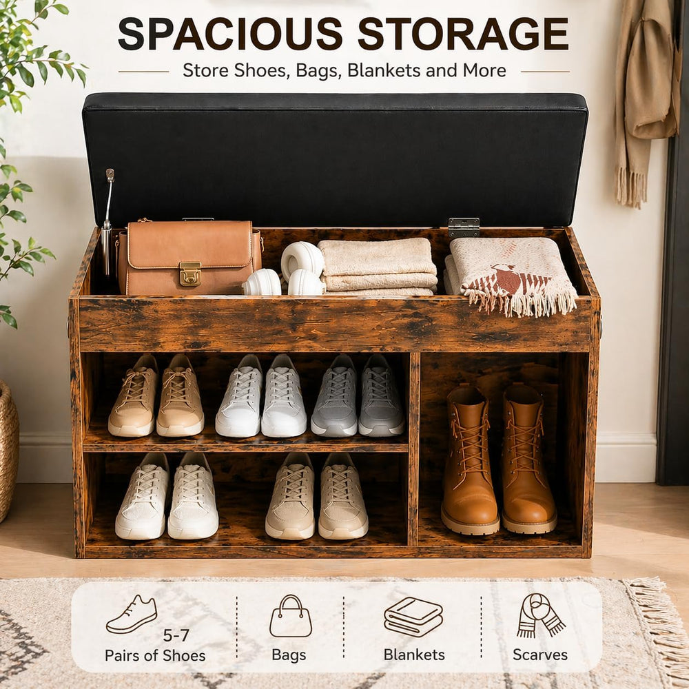 HOOBRO Shoe Storage Bench with Cushion, 32.3'' Entryway Bench with Li...
