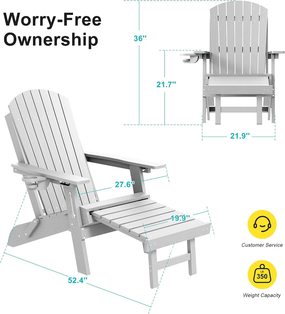 HDPE Folding Adirondack Chair with Footrest, 3-Position Adjustable