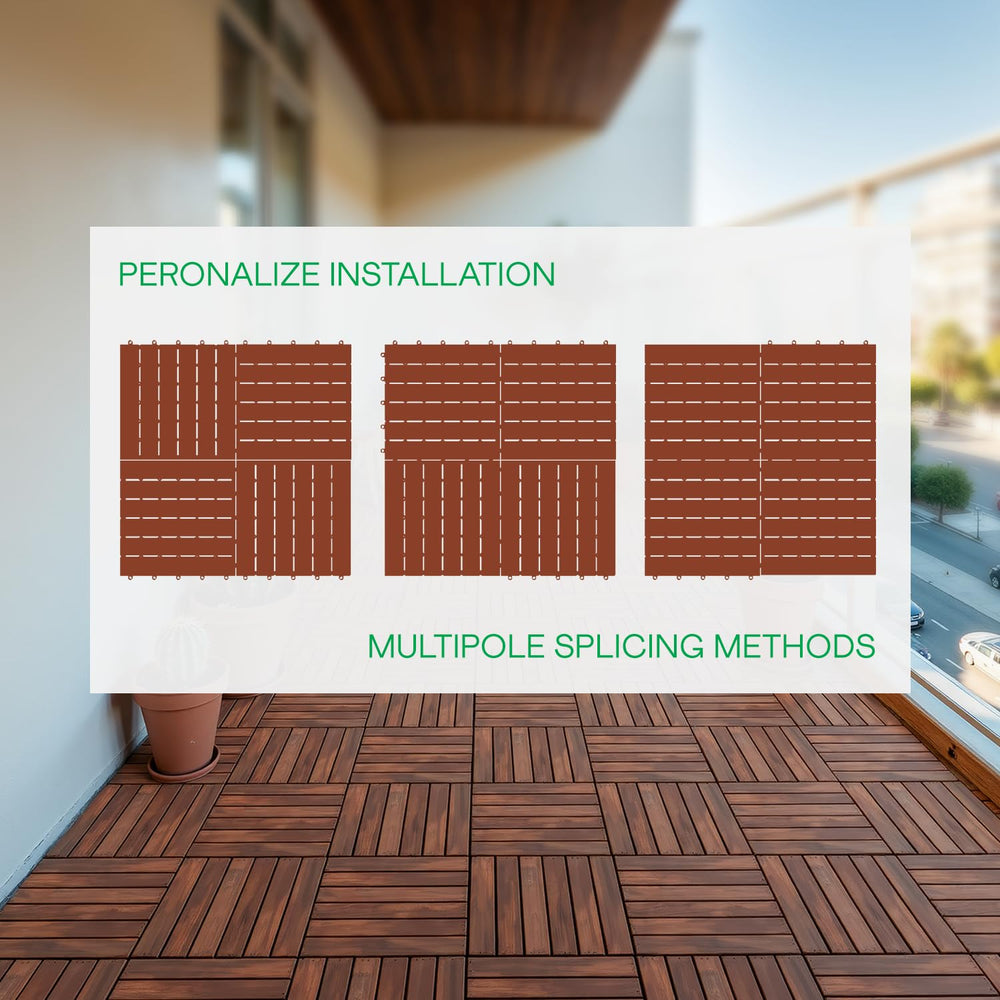 IDZO Interlocking Acacia Deck Tiles 9.6 SQFT, 10PCS, Red Brown, Stripe